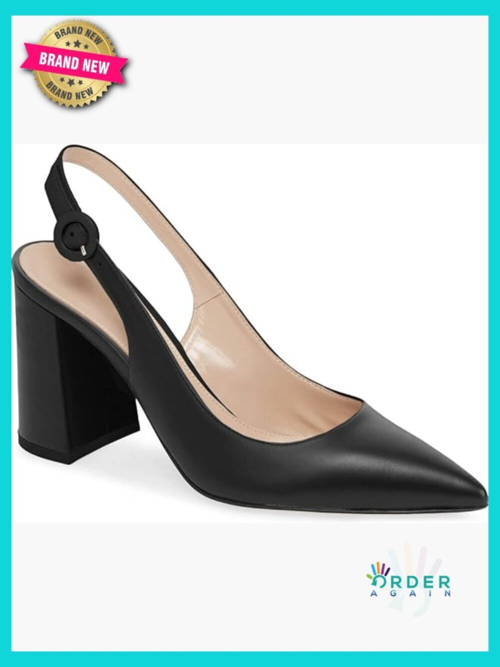 Pointed Toe Block Heel Pumps Slingback Chunky Heel Slip On Work Party Dress